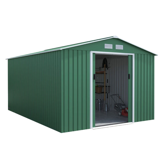 Lotus Orion 9x10 Apex Dark Green Metal Shed With Foundation Kit