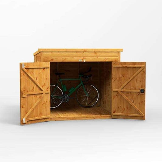 6x6 Power Large Wooden Bike Store - Pent Roof